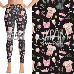 Black and Pink Team Bride Bridal Party Wedding Leggings